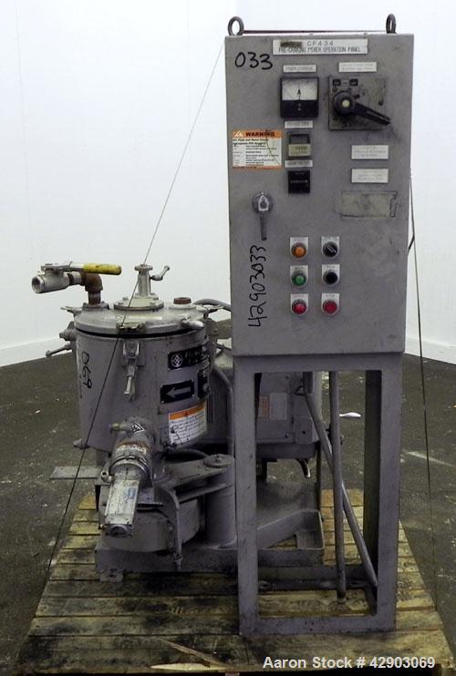 Used Mitsui Mike High Intensity Mixer, Model FM20B, 20 Liter (0.70 Cubic Feet), 304 Stainless Steel. Jacketed bowl 11-3/4" diameter x 11" deep. Hinged top cover with baffle, 2 tier bottom blade. Side...