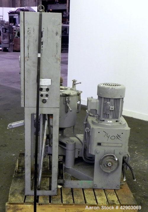 Used Mitsui Mike High Intensity Mixer, Model FM20B, 20 Liter (0.70 Cubic Feet), 304 Stainless Steel. Jacketed bowl 11-3/4" diameter x 11" deep. Hinged top cover with baffle, 2 tier bottom blade. Side...