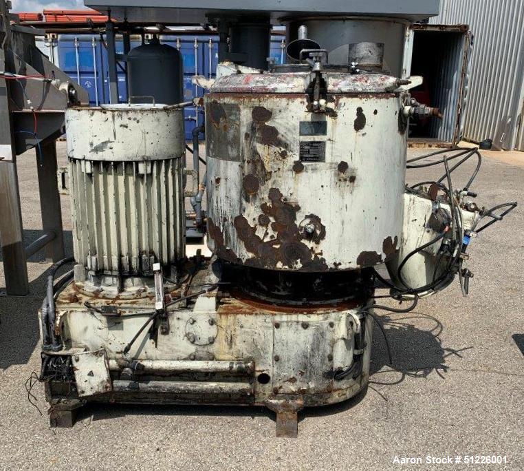 Used Mitsui Miike 300 Liter High Intensity Mixer, Model FM300E. 790/395 RPM Blade Revolution, Driven by a 45/22 kW, 3/60/208-230/460 Volt Motor. Machine # FM300323. PARTS MACHINE ONLY. Motor needs re...