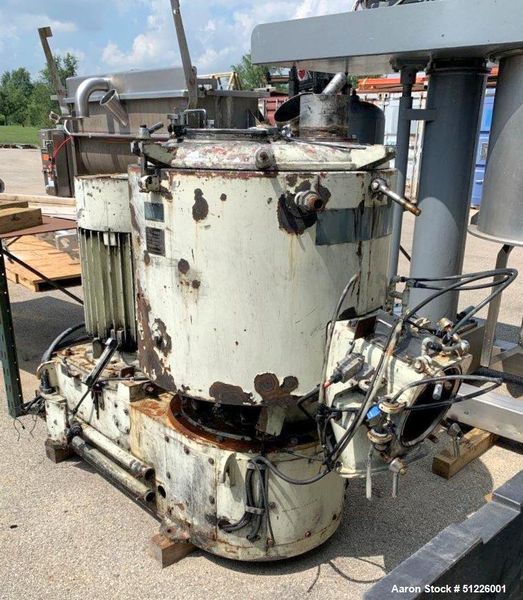 Used Mitsui Miike 300 Liter High Intensity Mixer, Model FM300E. 790/395 RPM Blade Revolution, Driven by a 45/22 kW, 3/60/208-230/460 Volt Motor. Machine # FM300323. PARTS MACHINE ONLY. Motor needs re...