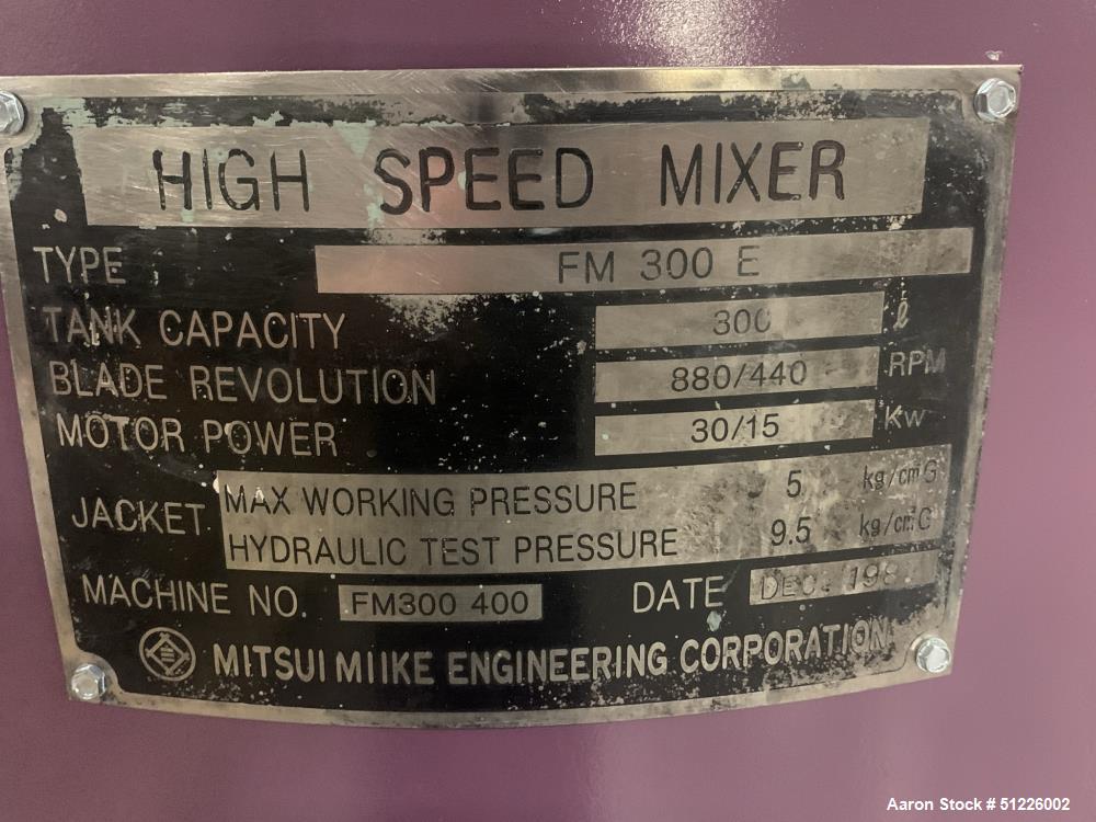 Used Mitsui Miike 300 Liter High Intensity Mixer