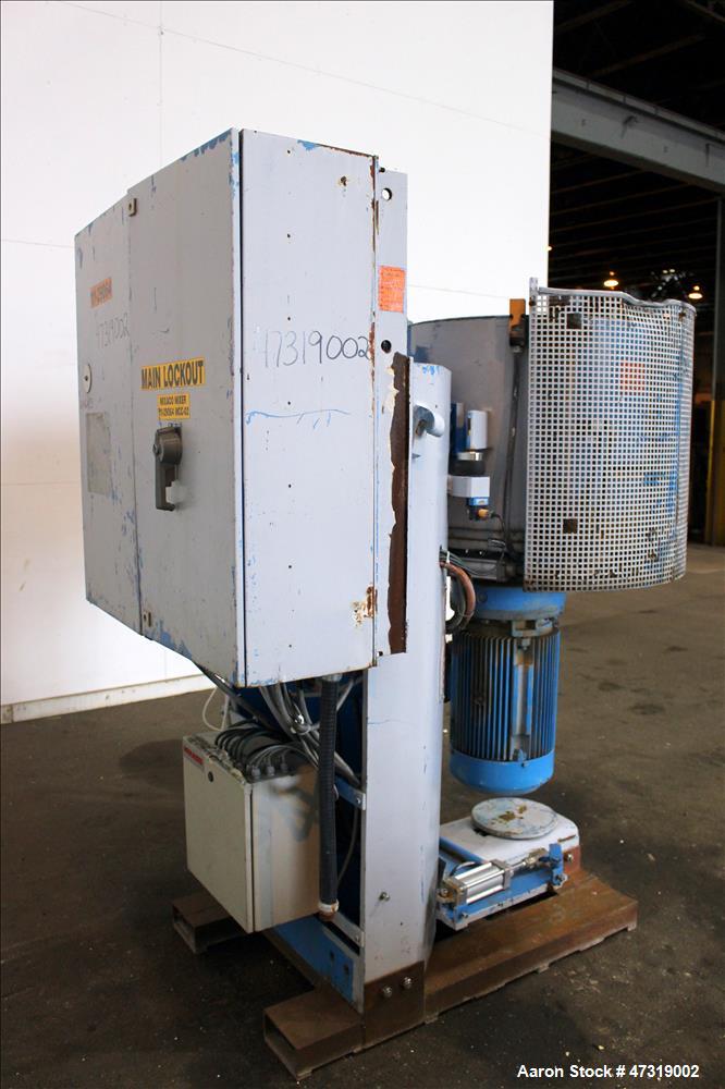 Used Mixaco High Intensity Container Mixer, Model CM 300 WA-D, Working Capacity 240 Liter, Total Capacity 300 Liter. Rotating mixing chamber approximate 28" diameter x 14-1/2" deep, with (1) tier mix...