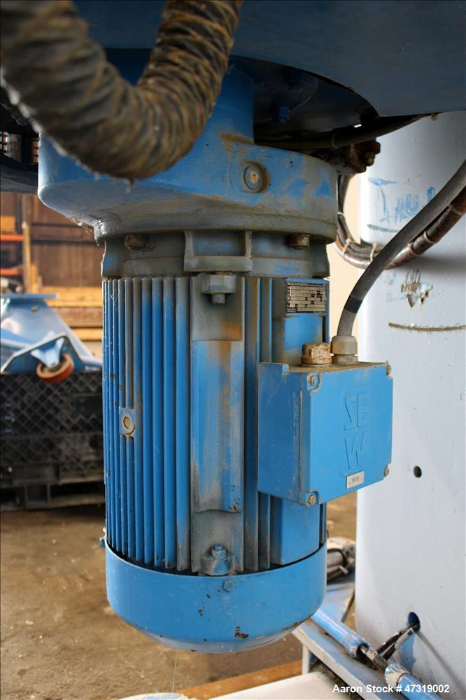 Used Mixaco High Intensity Container Mixer, Model CM 300 WA-D, Working Capacity 240 Liter, Total Capacity 300 Liter. Rotating mixing chamber approximate 28" diameter x 14-1/2" deep, with (1) tier mix...