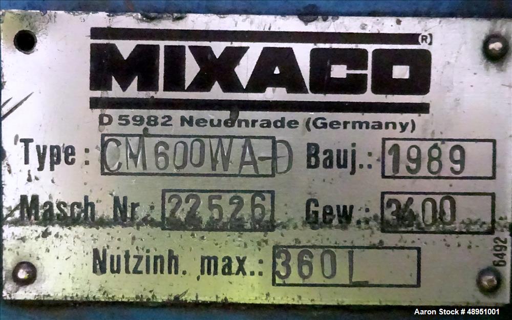 Used Mixaco Maschinenbau High Intensity Container Mixer.