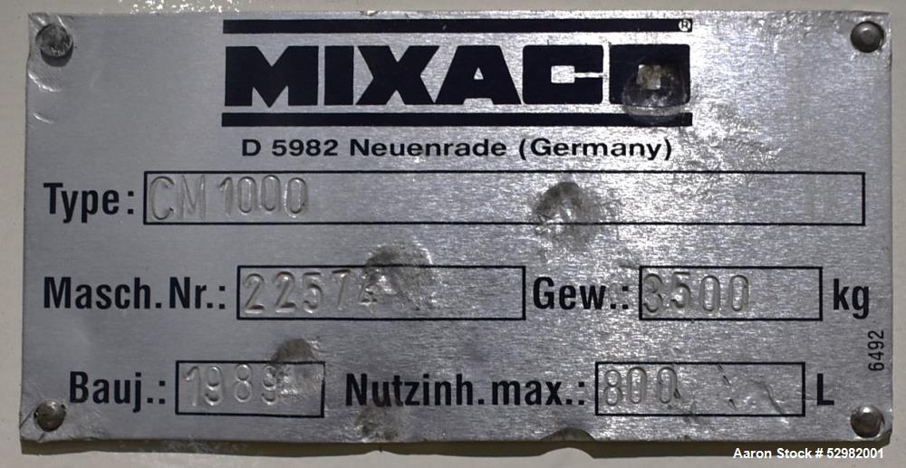 Pre-Owned Mixaco CM1000 Mixer – 800L Working Capacity, 30 HP Motor