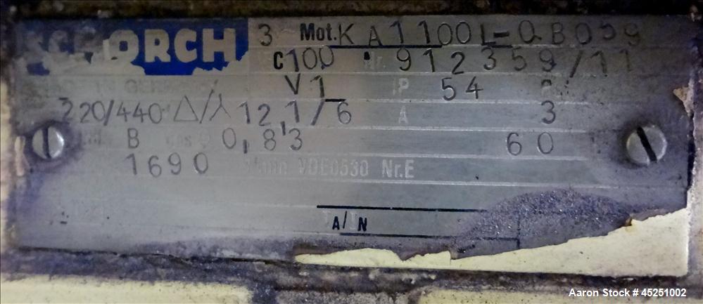Used Papenmeier / Wellington Lab Size High Intensity Mixer, 8 Liter (0.28 Cubic Feet), Type TGAHK-8, Stainless Steel. Carbon steel jacketed bowl approximately  8-1/2" diameter x 10" deep, rated 3 bar...