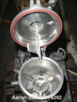USED:Papenmeier high intensity mixer, model TGAHK8, .28 cu ft,8 liter capacity. Stainless steel jacketed bowl 8-1/2" diameter x10" deep. Hinged top cover with baffle and sightglass. 2 tier blade,4" o...