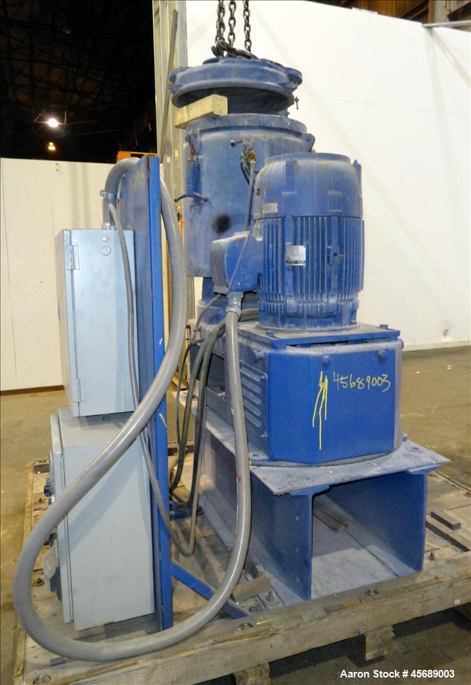 Used Papenmier High Intensity Mixer, 200 Liter (7 Cubic Feet), Model TSAHK200, 316 Stainless Steel. Carbon steel jacketed bowl approximate 24" diameter x 24" deep. 2-Tier blade. Driven by a 50hp, 3/6...