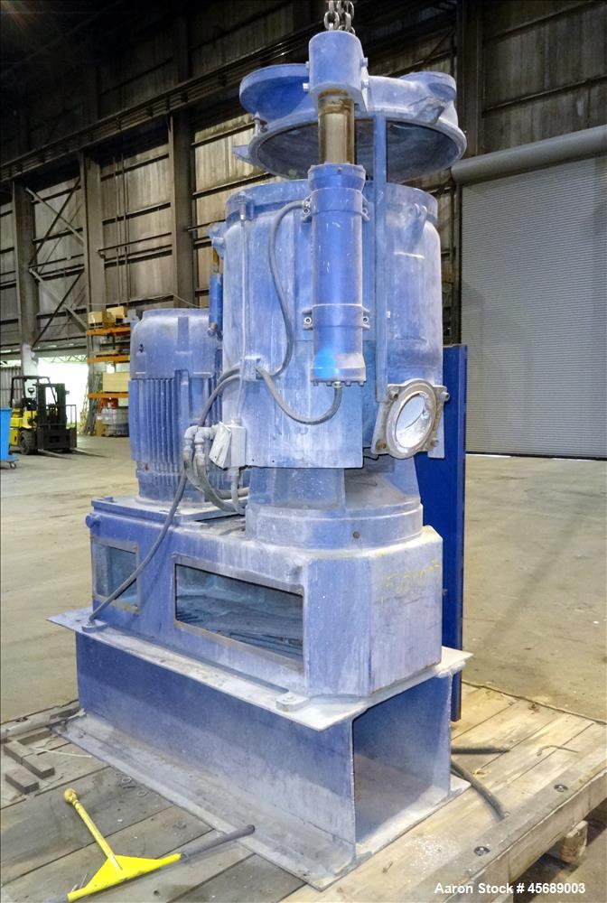 Used Papenmier High Intensity Mixer, 200 Liter (7 Cubic Feet), Model TSAHK200, 316 Stainless Steel. Carbon steel jacketed bowl approximate 24" diameter x 24" deep. 2-Tier blade. Driven by a 50hp, 3/6...
