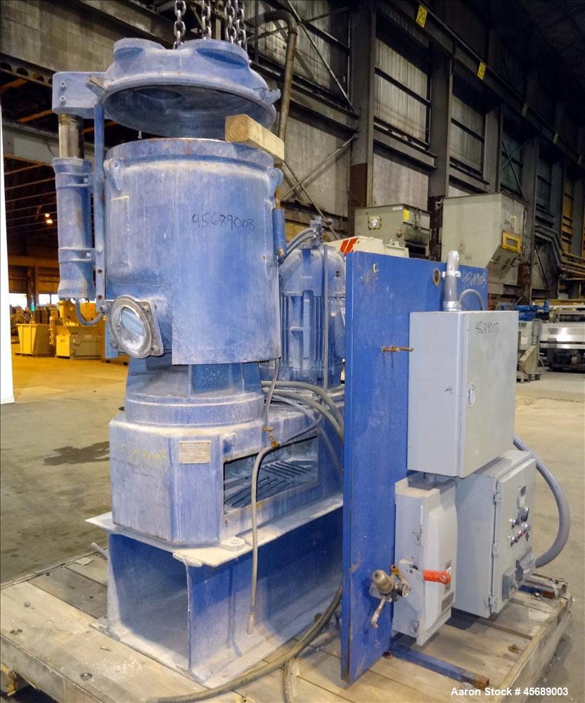 Used Papenmier High Intensity Mixer, 200 Liter (7 Cubic Feet), Model TSAHK200, 316 Stainless Steel. Carbon steel jacketed bowl approximate 24" diameter x 24" deep. 2-Tier blade. Driven by a 50hp, 3/6...