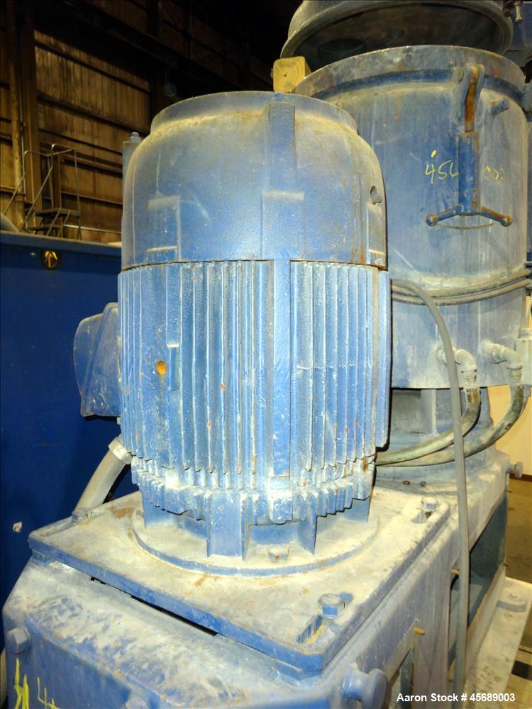 Used Papenmier High Intensity Mixer, 200 Liter (7 Cubic Feet), Model TSAHK200, 316 Stainless Steel. Carbon steel jacketed bowl approximate 24" diameter x 24" deep. 2-Tier blade. Driven by a 50hp, 3/6...