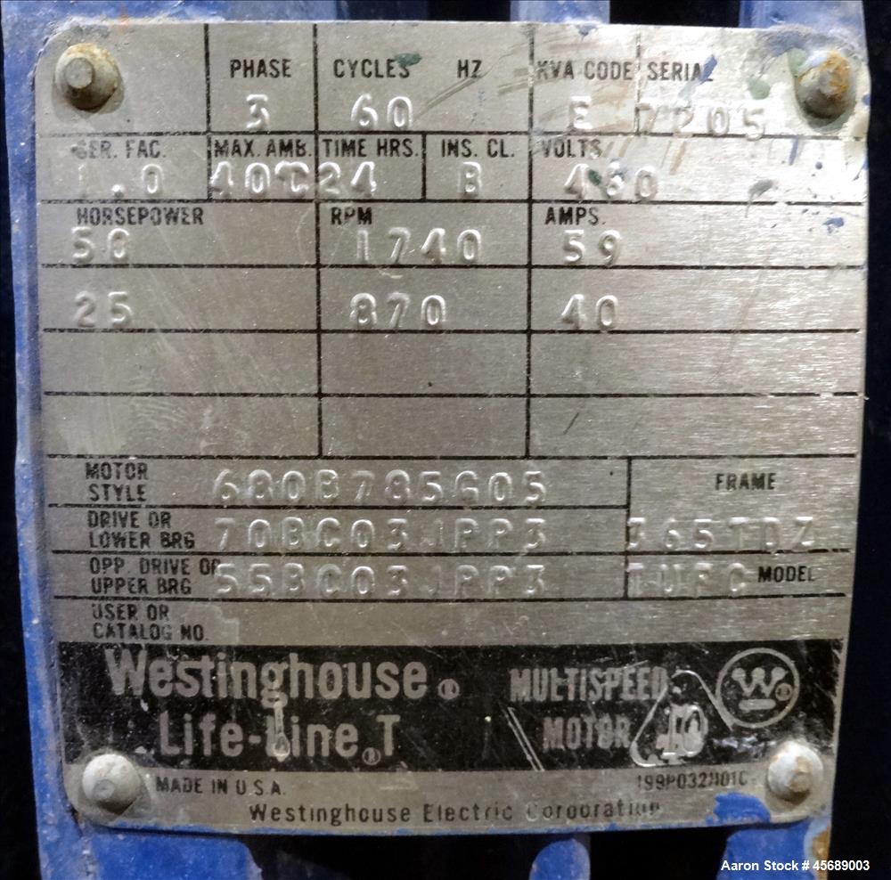 Used Papenmier High Intensity Mixer, 200 Liter (7 Cubic Feet), Model TSAHK200, 316 Stainless Steel. Carbon steel jacketed bowl approximate 24" diameter x 24" deep. 2-Tier blade. Driven by a 50hp, 3/6...