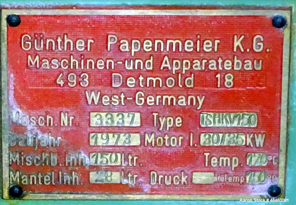 Used Gunther Papenmeier High Intensity Mixer, Model TSHKV150, 316 Stainless Ste