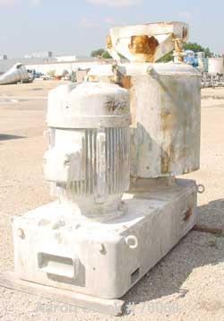 Used Prodex High Intensity Mixer, Type 115JSS, 11.5 Cubic Feet (500 liter), Stainless Steel. Jacketed bowl 36" diameter x 30" deep. 2 tier blade, hinged top cover with baffle. 10" outlet with plug va...