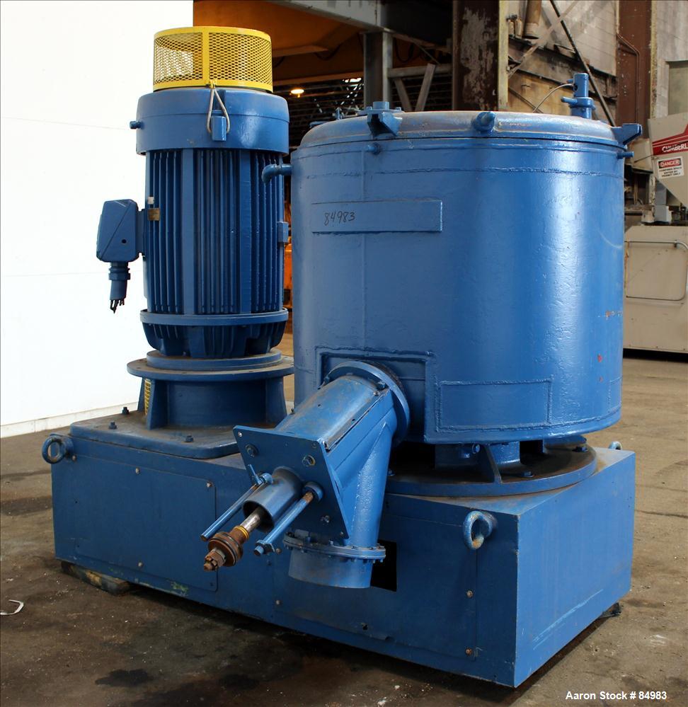 Used Prodex/Henschel High Intensity Mixer, 1000 Liter, 35 Cubic Feet Capacity, Model 250-JSS, 316 Stainless Steel. Carbon steel jacketed bowl 46'' diameter x 38'' deep. Swing away top cover, 2 tier b...