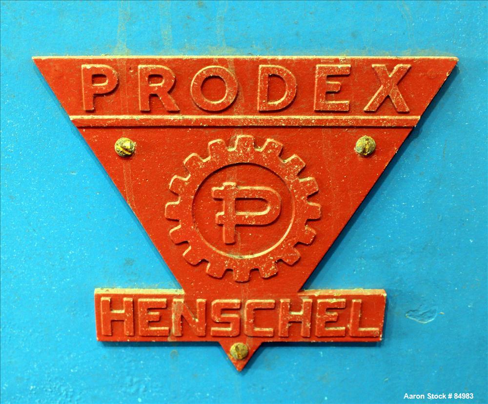 Used Prodex/Henschel High Intensity Mixer, 1000 Liter, 35 Cubic Feet Capacity, Model 250-JSS, 316 Stainless Steel. Carbon steel jacketed bowl 46'' diameter x 38'' deep. Swing away top cover, 2 tier b...