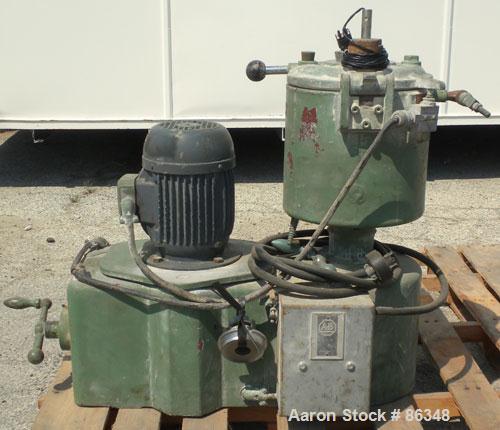 Used Prodex Henschel High Intensity Lab Mixer, Approximately 10 Liter (.34 Cubic Feet), 316 Stainless Steel. Carbon steel jacketed bowl 9" diameter x 9" deep. Hinged top cover with baffle, 2 tier bla...