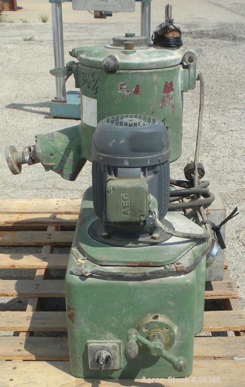 Used Prodex Henschel High Intensity Lab Mixer, Approximately 10 Liter (.34 Cubic Feet), 316 Stainless Steel. Carbon steel jacketed bowl 9" diameter x 9" deep. Hinged top cover with baffle, 2 tier bla...