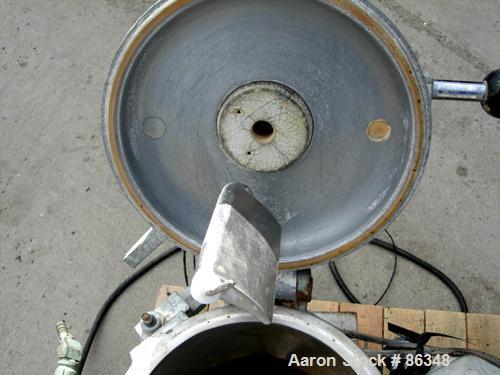 Used Prodex Henschel High Intensity Lab Mixer, Approximately 10 Liter (.34 Cubic Feet), 316 Stainless Steel. Carbon steel jacketed bowl 9" diameter x 9" deep. Hinged top cover with baffle, 2 tier bla...