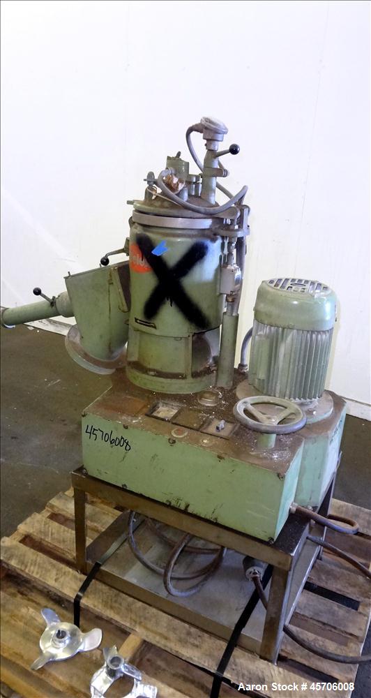 Used Papenmeier High Intensity Mixer, Model TGHK8, 8 Liter Capacity. 316 Stainless Steel. 9" Diameter x 10.5" deep mixing bowl, 2 tier mixing blade, hinged top cover with baffle. Driven by a 3kw, 3/6...