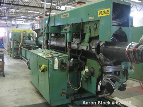 USED: Corrugated pipe line for DW HDPE pipes with a maximum diameter of 11.7" (300 mm) consisting of: (1) Reifenhauser single screw extruder, type RH801-1-90-30NB. 90 mm diameter screw, output 880 lb...