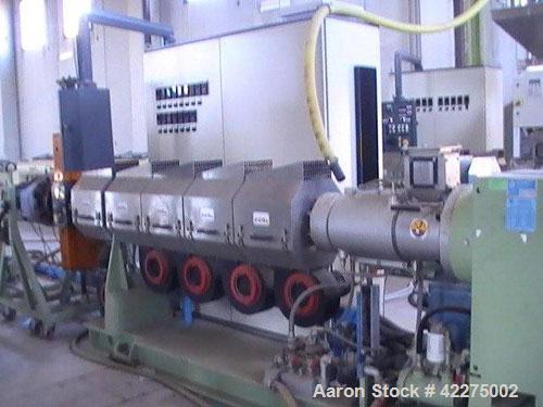 Used Bandera Pipe Extrusion Plant, complete for production of LDPE and HDPE pipes, output 441-551 lbs/h (200-250 kg/h). Comprised of Banders extruder T.R.90, gravimetrical dosing unit, BDO 100L scree...