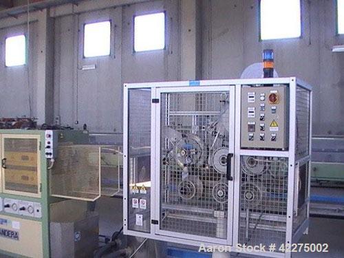 Used Bandera Pipe Extrusion Plant, complete for production of LDPE and HDPE pipes, output 441-551 lbs/h (200-250 kg/h). Comprised of Banders extruder T.R.90, gravimetrical dosing unit, BDO 100L scree...
