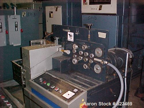 USED: Betol Betopac tubing/straw line consisting of the following: 50mm Betol model 5025, 24:1 L/D, non-vented extruder with electrically heated, air cooled barrel. Has 14 kw DC motor. Includes gearb...