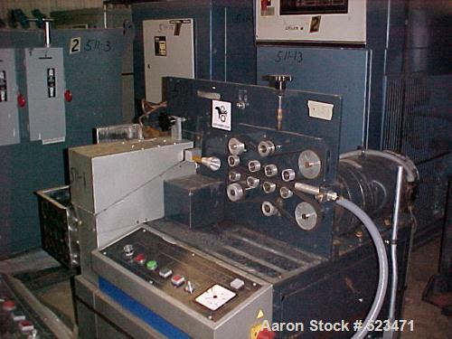 USED: Betol tubing/straw line, new 1989. Line consists of the following: Betol model 5025 50mm extruder. Extruder is belt driven from 14 kw DC motor controlled to torque arm reducer. Extruder is elec...