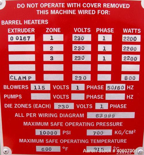 Used (1) Conair puller, model 3-20P, 3" wide x 20" long manually adjustable belts, serial #72139. (1) Conair portable chiller, model MPA-3, 3.64 tons, air cooled, includes PC-1 microprocessor control...