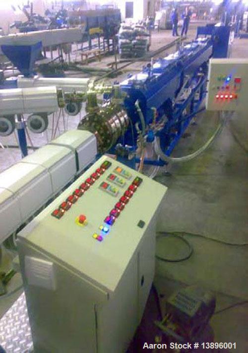 Used-Pipe Extrusion Line. Pipe diameter 0.63" - 1.58" (16 - 40 mm), maximum capacity 88 lbs/hour (40 kg/h), 53.3 hp/40 kW, w...