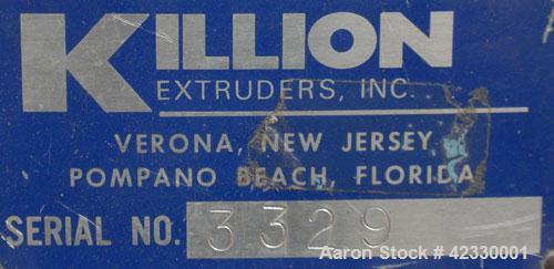 Used Killion 3/8’’ Diameter Tube Line consisting of: (1) Killion 1-1/2’’ single screw extruder, approximately 22 to 1 L/D ratio. Electrically heated, air cooled 3 zone non-vented barrel. Water cooled...