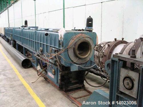 Used-Krauss Maffei pipe extrusion line, capacity 1102 lbs/h (500 kg/h), used for 9.84"-15.75" (125-400 mm) HDPE pipes.  Cons...