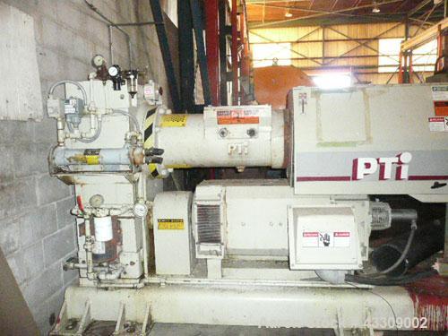 Used PTI 4.5" Trident Series Extruder, Model 4500, 48 to 1 L/D ratio. (7) Zone, electrically heated, water cooled, closed loop, non-vented barrel. Previously used for PE foam extrusion. Flender gearb...