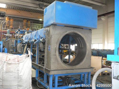 Used Unicor UC 1000/9 iV Corrugator Extrusion Line, for corrugated PE double wall pipes up to maximum 39.37" (1000 mm) outer dimension pipes, 230/400 volt, 50 hz. Comprised of: (10) Mann+Hummel mater...