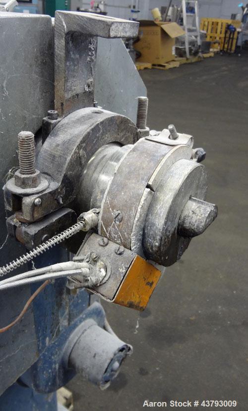 Used APV Single Screw Pelletizing Line Consisting Of: (1) APV 1-1/2” single screw extruder, 30 to 1 L/D ratio. Electrically heated, air cooled 4 zone, side vented barrel with vacuum pump. Water coole...
