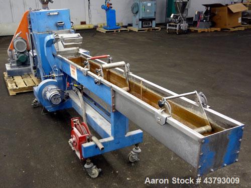 Used APV Single Screw Pelletizing Line Consisting Of: (1) APV 1-1/2” single screw extruder, 30 to 1 L/D ratio. Electrically heated, air cooled 4 zone, side vented barrel with vacuum pump. Water coole...