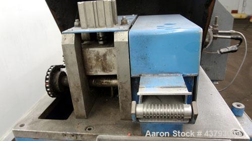 Used APV Single Screw Pelletizing Line Consisting Of: (1) APV 1-1/2” single screw extruder, 30 to 1 L/D ratio. Electrically heated, air cooled 4 zone, side vented barrel with vacuum pump. Water coole...
