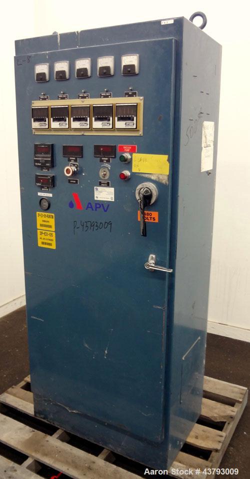 Used APV Single Screw Pelletizing Line Consisting Of: (1) APV 1-1/2” single screw extruder, 30 to 1 L/D ratio. Electrically heated, air cooled 4 zone, side vented barrel with vacuum pump. Water coole...