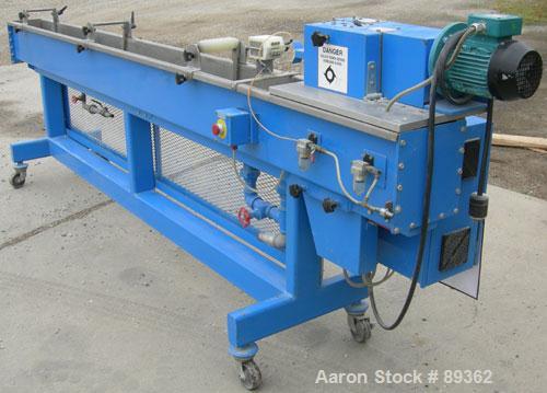 Used Akron Pelletizing Line Consisting Of: (1) Akron 1-1/2" single screw extruder, model MPAK 150. Approximate 40:1 L/D ratio. Electrically heated, air cooled. 5 zone vented, plugged barrel. Water co...