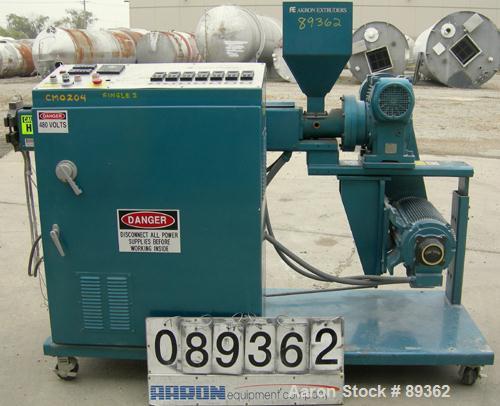 Used Akron Pelletizing Line Consisting Of: (1) Akron 1-1/2" single screw extruder, model MPAK 150. Approximate 40:1 L/D ratio. Electrically heated, air cooled. 5 zone vented, plugged barrel. Water co...