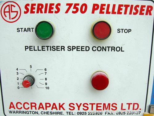 Used Akron Pelletizing Line Consisting Of: (1) Akron 1-1/2" single screw extruder, model MPAK 150. Approximate 40:1 L/D ratio. Electrically heated, air cooled. 5 zone vented, plugged barrel. Water co...