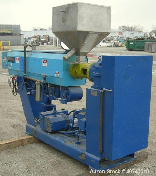 Used Berlyn Pelletizing Line Consisting Of: (1) Berlyn 2" single screw extruder, approximately 36:1 L/D ratio. Electrically heated, air cooled 5 zone top vented barrel with vacuum pump. Water cooled ...