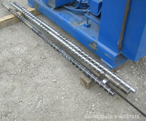 Used Berlyn Pelletizing Line Consisting Of: (1) Berlyn 2" single screw extruder, approximately 36:1 L/D ratio. Electrically heated, air cooled 5 zone top vented barrel with vacuum pump. Water cooled ...