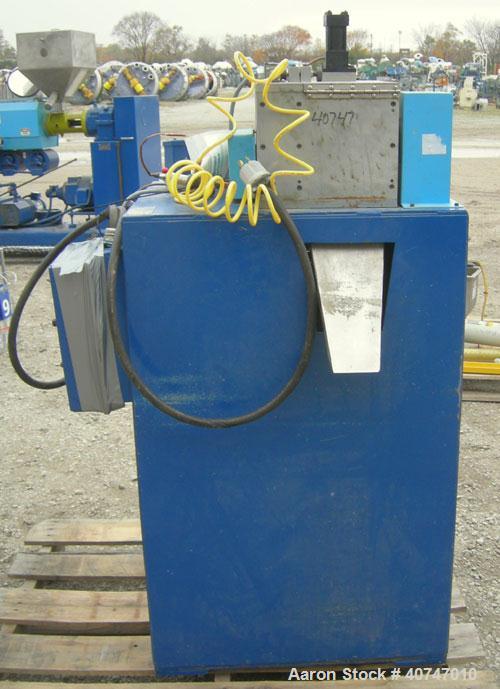 Used Berlyn Pelletizing Line Consisting Of: (1) Berlyn 2" single screw extruder, approximately 36:1 L/D ratio. Electrically heated, air cooled 5 zone top vented barrel with vacuum pump. Water cooled ...