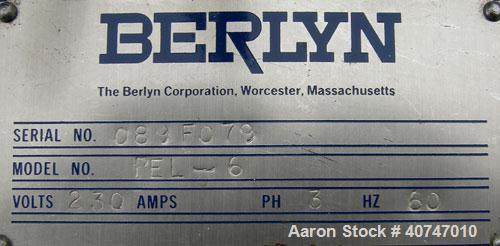 Used Berlyn Pelletizing Line Consisting Of: (1) Berlyn 2" single screw extruder, approximately 36:1 L/D ratio. Electrically heated, air cooled 5 zone top vented barrel with vacuum pump. Water cooled ...