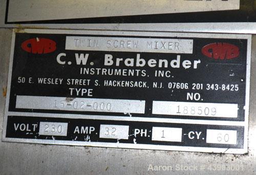 Used C.W. Brabender Plasti-Corder Extruder System consisting of: (1) Direct current drive unit, model DR-2071, type Polysped, No. 0105/PE, serial #265. Approximately 7 hp motor. (1) PL-2000 panel. (1...