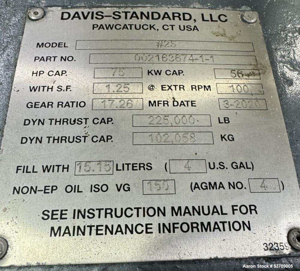 Used 2.5" Davis Standard / Gala Pilot Plant Pelletizing Line – 75 kW Extruder, Underwater Pelletizer, Spin Dryer, 2020