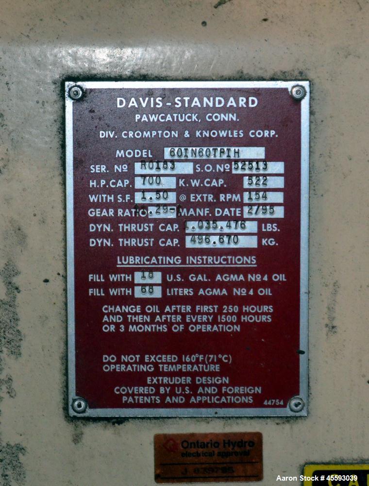 Used 1995 Davis Standard Model 60IN60TPH Pelletizer Extruder