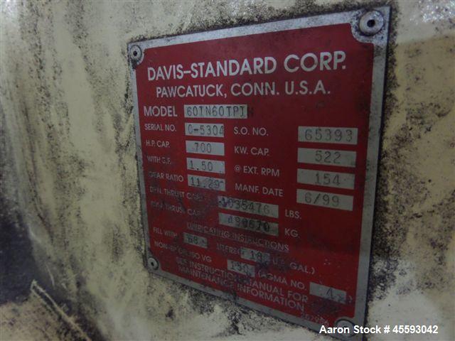 Used Davis Standard 6” Underwater Pelletizing Line Consisting Of: (1) Davis Standard 6” Single Screw Extruder, Model 60IN60TPIH, Serial# 0-5304, SO# 65393, Built 1999. Approximate 38 to 1 L/D ratio. ...